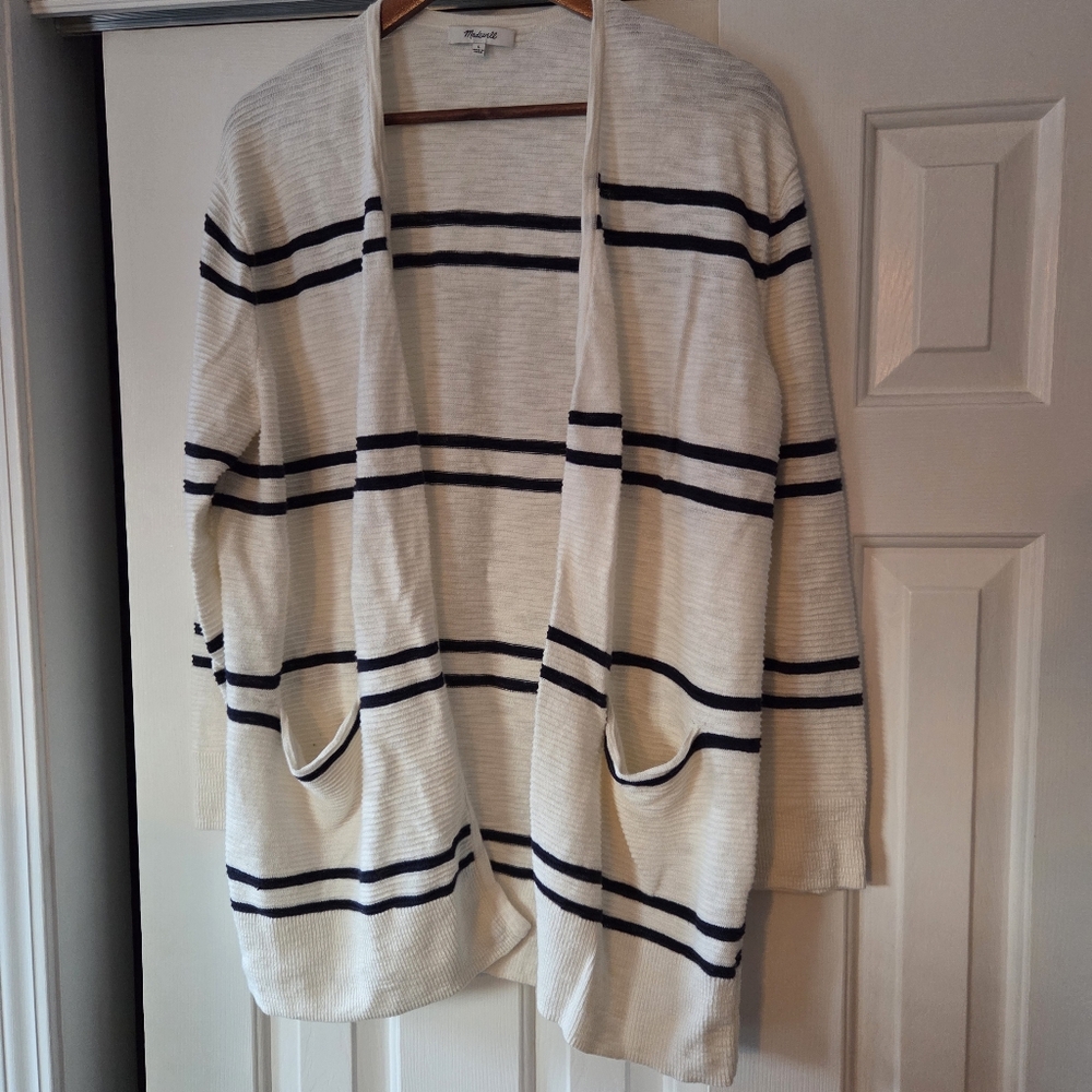 Madewell Cream and Blue Open Striped Cardigan